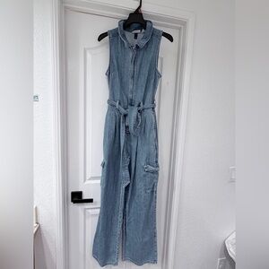 Sleeveless Denim Jumpsuit with Belt